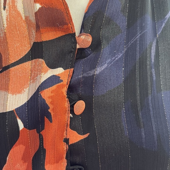 Haver London black/orange floral design pullover Blouse.  Size L - Picture 3 of 10